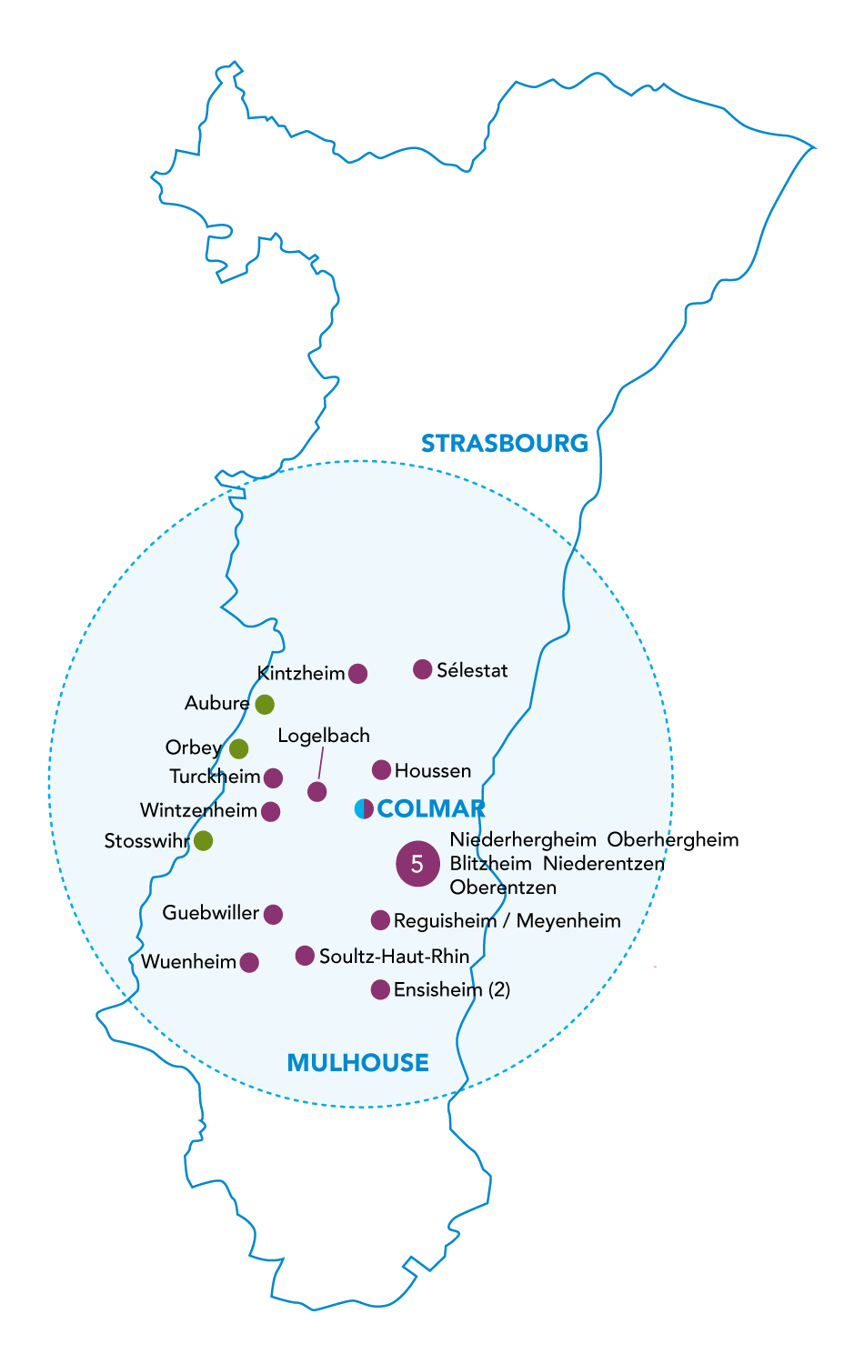 Carte des structures PEP Alsace